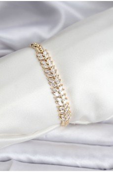 14K Gold Renk Kaplama Başak Model Zirkon Taşlı CM Kadın Bileklik