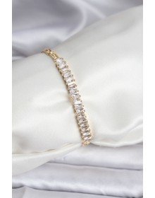 14K Gold Renk Kaplama Zirkon Taşlı Baget Model CM Kadın Bileklik