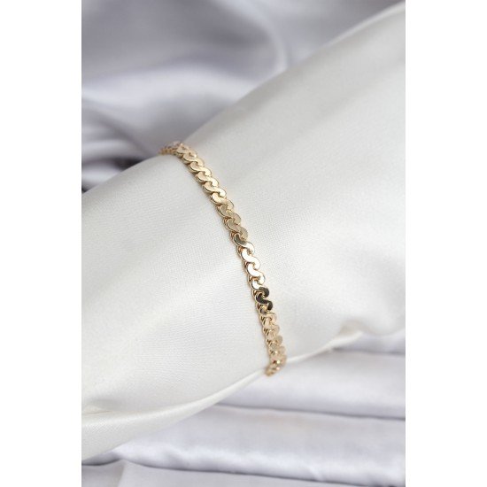 14K Gold Renk Kaplama Ezme Yılan Zincir Model CM Kadın Bileklik