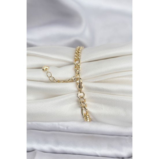 14K Gold Renk Kaplama Lazerli Zincir Model CM Kadın Bileklik