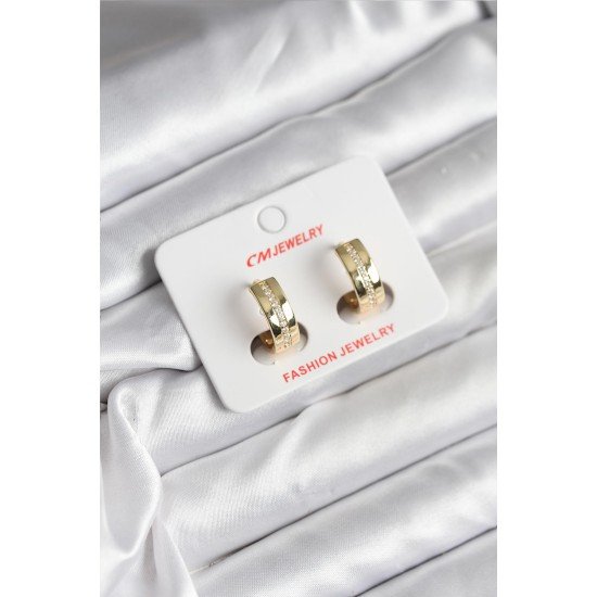 14K Gold Renk Kaplama Zirkon Taşlı Halka Model CM Kadın Küpe