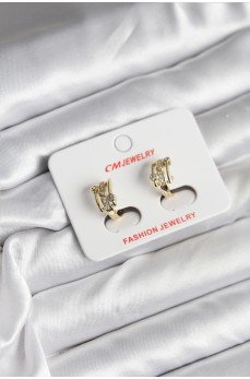 14K Gold Renk Kaplama Yarım Halka Zirkon Taşlı CM Kadın Küpe