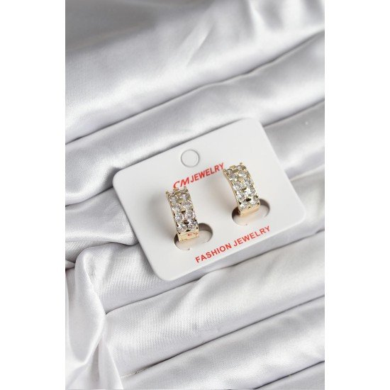 14K Gold Renk Kaplama Zirkon Taşlı CM Kadın Küpe