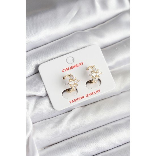 14K Gold Renk Kaplama Kutup Yıldız Zirkon Taşlı CM Kadın Küpe 14K Gold Renk Kaplama Kutup Yıldız Zirkon Taşlı CM Kadın Küpe