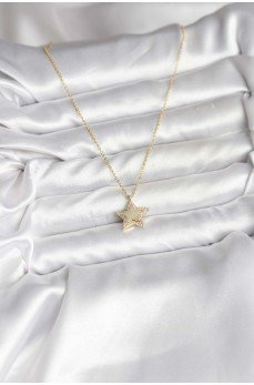 Pirinç Gold Renk Zincirli Yıldızlı Model Kadın Kolye