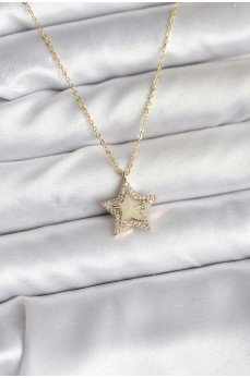 Pirinç Gold Renk Zincirli Yıldızlı Model Kadın Kolye