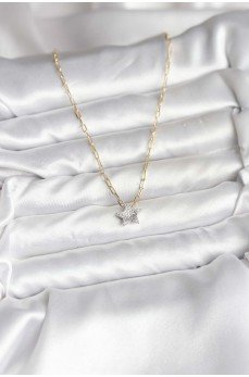 Pirinç Gold Renk Zincirli Zirkon Taşlı Minimal Yıldız Model Kadın Kolye