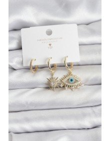 Göz Model Gold Renk Pirinç 3'lü Kadın Küpe Seti