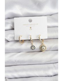 Nazar Model Gold Renk Pirinç 3'lü Kadın Küpe Seti