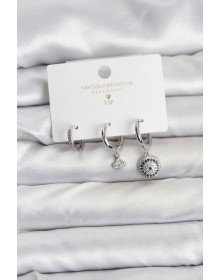 Nazar Model Gümüş Renk Pirinç 3'lü Kadın Küpe Seti