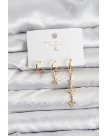 Kutup Yıldızı Model Gold Renk Pirinç 3'lü Kadın Küpe Seti