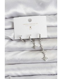 Kutup Yıldızı Model Gümüş Renk Pirinç 3'lü Kadın Küpe Seti