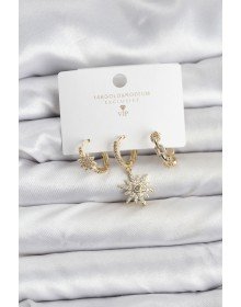 Pirinç Gold Renk Kutup Yıldızı Model 3'lü Kadın Küpe Seti