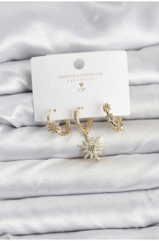 Pirinç Gold Renk Kutup Yıldızı Model 3'lü Kadın Küpe Seti