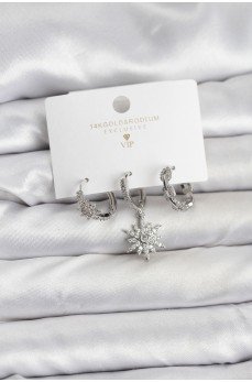 Pirinç Gümüş Renk Kutup Yıldızı Model 3'lü Kadın Küpe Seti