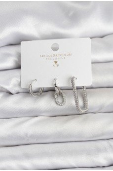 Gümüş Renk Zirkon Taşlı 3'lü Kadın Küpe Seti Gümüş Renk Zirkon Taşlı 3'lü Kadın Küpe Seti