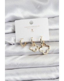 Yonca Model Gold Renk Pirinç 3'lü Kadın Küpe Seti