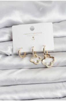 Yonca Model Gold Renk Pirinç 3'lü Kadın Küpe Seti