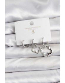 Yonca Model Gümüş Renk Pirinç 3'lü Kadın Küpe Seti