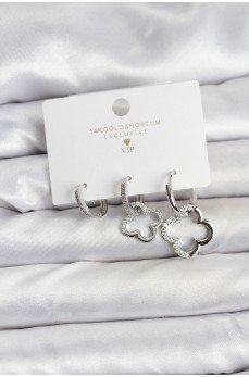 Yonca Model Gümüş Renk Pirinç 3'lü Kadın Küpe Seti