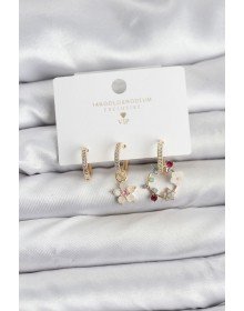 Çiçek Model Gold Renk Pirinç 3'lü Kadın Küpe Seti