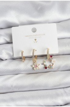 Çiçek Model Gold Renk Pirinç 3'lü Kadın Küpe Seti