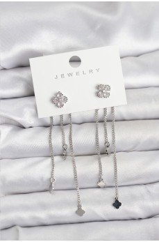 Pirinç Gümüş Renk Yonca Model Sallantılı Kadın Küpe