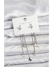 Kelebek Model Gümüş Renk Pirinç Sallantılı Kadın Küpe