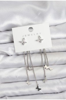 Kelebek Model Gümüş Renk Pirinç Sallantılı Kadın Küpe