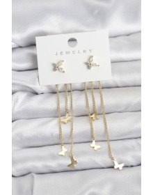 Kelebek Model Gold Renk Pirinç Sallantılı Kadın Küpe