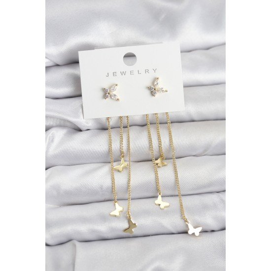 Kelebek Model Gold Renk Pirinç Sallantılı Kadın Küpe Kelebek Model Gold Renk Pirinç Sallantılı Kadın Küpe
