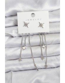 Kutup Yıldızı Model Gümüş Renk Pirinç Sallantılı Kadın Küpe