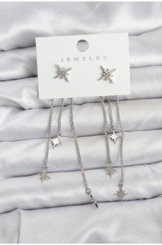 Kutup Yıldızı Model Gümüş Renk Pirinç Sallantılı Kadın Küpe