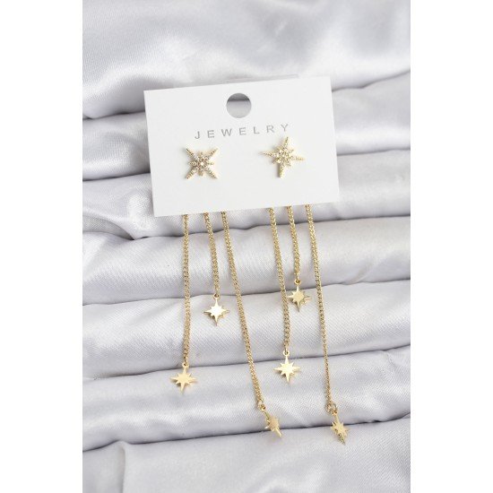 Kutup Yıldızı Model Gold Renk Pirinç Sallantılı Kadın Küpe Kutup Yıldızı Model Gold Renk Pirinç Sallantılı Kadın Küpe
