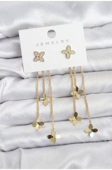 Lotus Model Gold Renk Pirinç Sallantılı Kadın Küpe