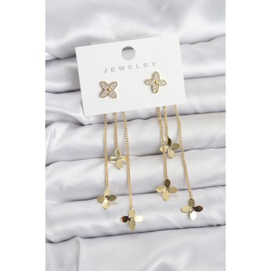 Lotus Model Gold Renk Pirinç Sallantılı Kadın Küpe Lotus Model Gold Renk Pirinç Sallantılı Kadın Küpe