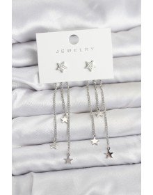 Yıldız Model Gümüş Renk Pirinç Sallantılı Kadın Küpe