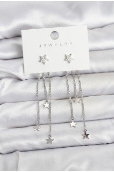 Yıldız Model Gümüş Renk Pirinç Sallantılı Kadın Küpe