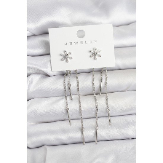 Çiçek Model Gümüş Pirinç Sallantılı Kadın Küpe Çiçek Model Gümüş Pirinç Sallantılı Kadın Küpe