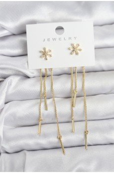 Çiçek Model Gold Pirinç Sallantılı Kadın Küpe