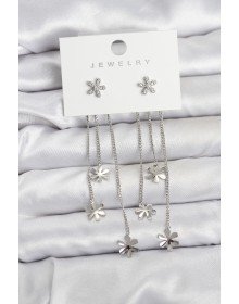 Papatya Model Gümüş Renk Pirinç Sallantılı Kadın Küpe