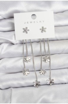 Papatya Model Gümüş Renk Pirinç Sallantılı Kadın Küpe