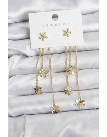 Papatya Model Gold Renk Pirinç Sallantılı Kadın Küpe