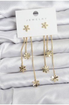 Papatya Model Gold Renk Pirinç Sallantılı Kadın Küpe