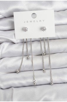 Topçuk Model Gümüş Renk Pirinç Sallantılı Kadın Küpe Seti