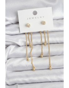 Topçuk Model Gold Renk Pirinç Sallantılı Kadın Küpe Seti