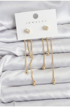 Topçuk Model Gold Renk Pirinç Sallantılı Kadın Küpe Seti