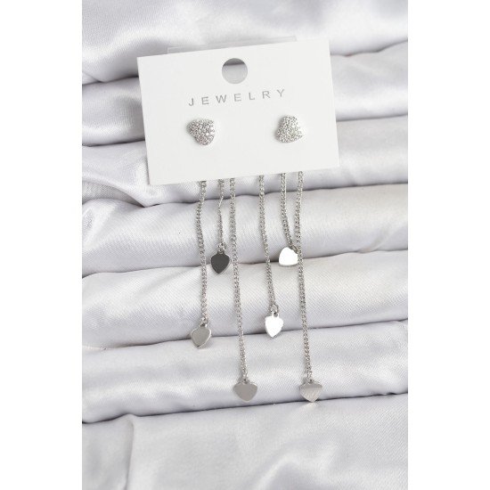 Kalp Model Gümüş Renk Pirinç Sallantılı Kadın Küpe Kalp Model Gümüş Renk Pirinç Sallantılı Kadın Küpe