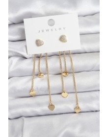 Kalp Model Gold Renk Pirinç Sallantılı Kadın Küpe