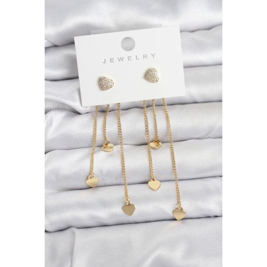 Kalp Model Gold Renk Pirinç Sallantılı Kadın Küpe Kalp Model Gold Renk Pirinç Sallantılı Kadın Küpe